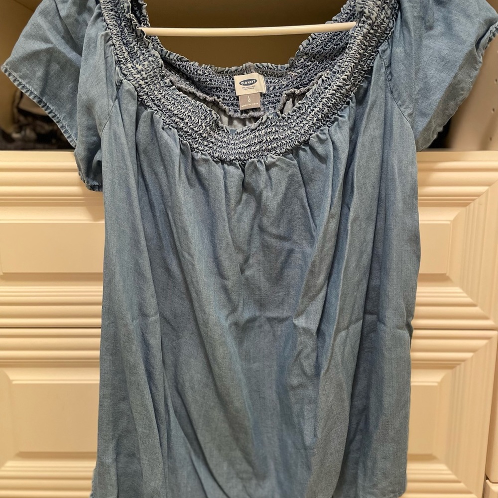 Peasant top denim iff shoulder